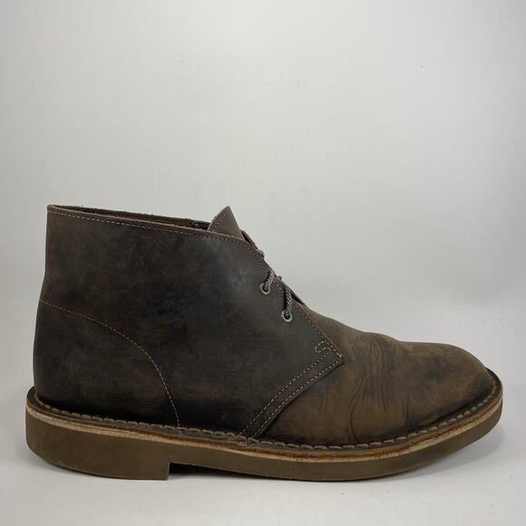 Clarks Chukka Boots Brown Leather Mens Size 10.5 Brown Leather Lace Up Desert - Picture 1 of 11
